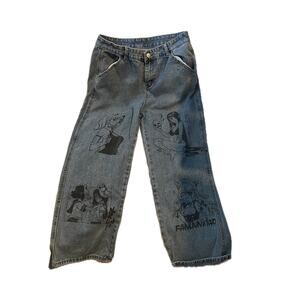 Retro Harajuku Anime Cartoon Print Baggy Jeans Womans 30x26